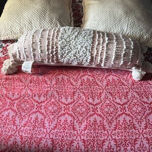 Textured Bolster Pillow in Cream and Pink with Insert